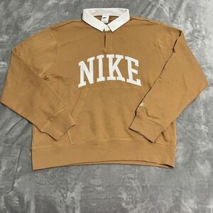 Nike Sweatshirt Mens Large‎ Brown Rugby Collar Crewneck Spell Out FN3112-224